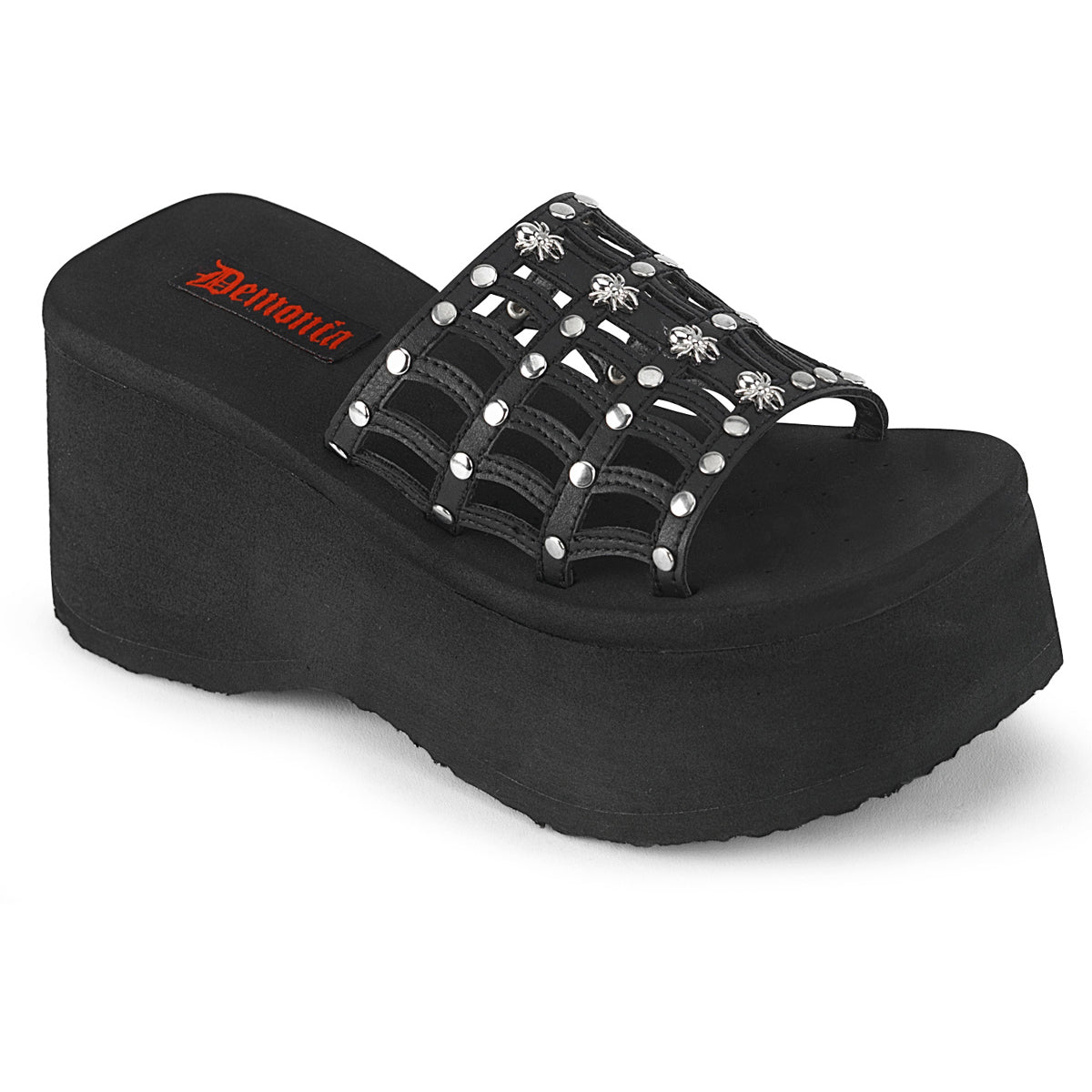 3 1/2" Pf Studded Spiderweb Slide Sandal Pleaser Demonia FUNN13/BVL