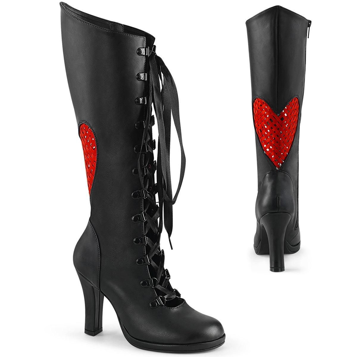 3 3/4" Heel, 1/2" Pf Lace-Up Knee High Boot, Inside Zip Pleaser Demonia GLAM243/BVL-RSA
