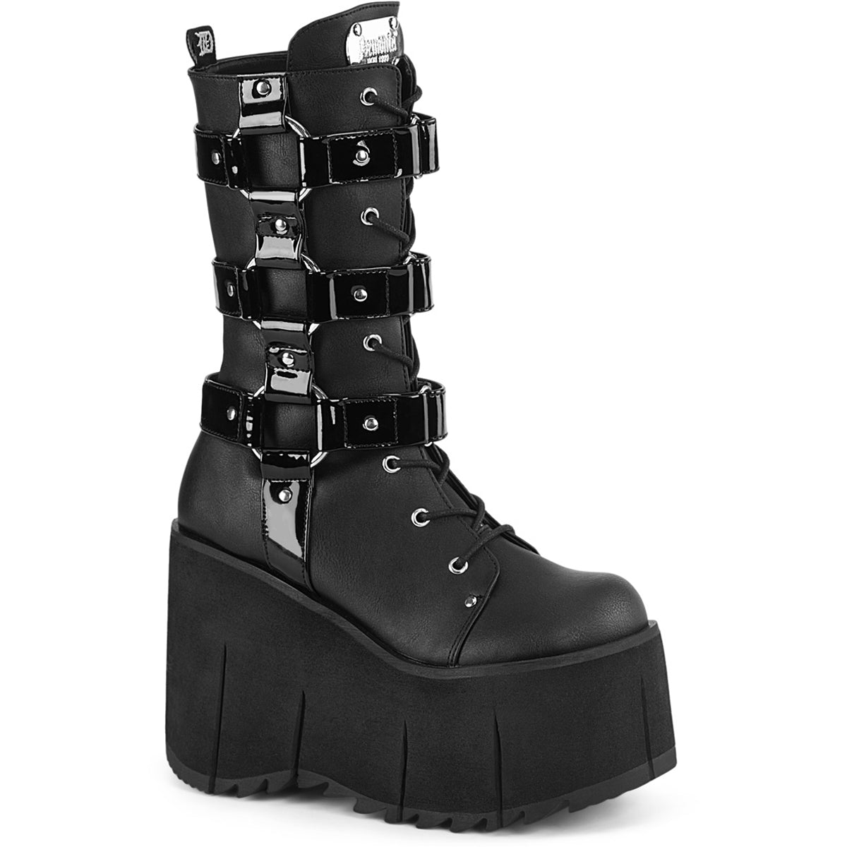 4 1/2" Platform Lace-Up Mid-Calf Boot, Inside Zip Pleaser Demonia KERA110/BVL