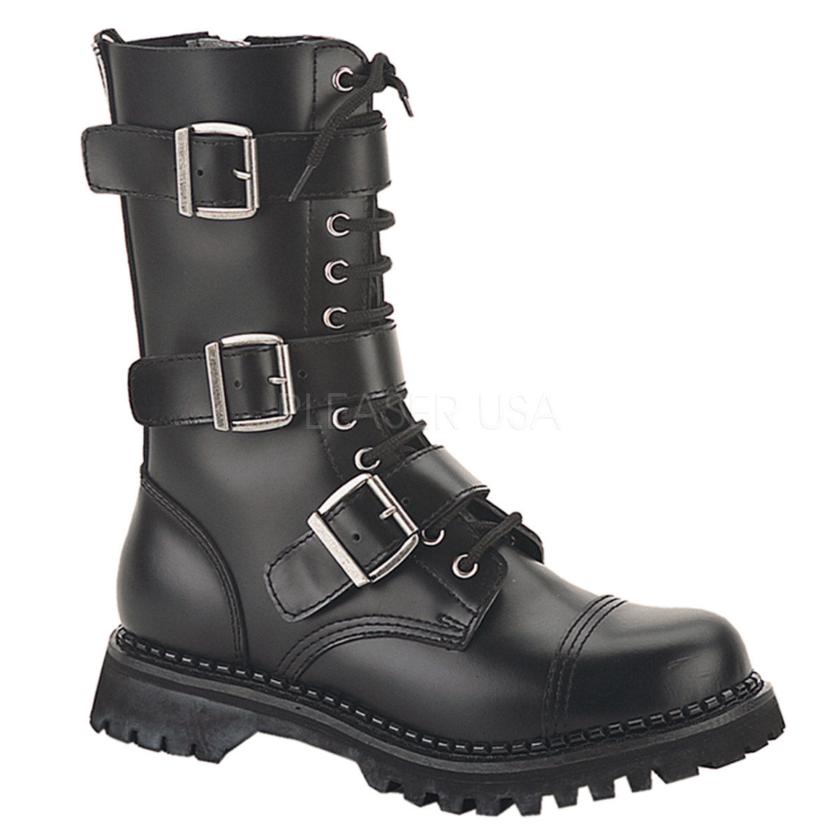 Mid Calf Buckle Strap Lace Up Rugged Goth Punk Combat Boots Shoes Pleaser Demonia RIOT/12