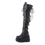 4 1/2" Wedge Pf Lace-Up Over-The Knee Boot, Side Zip Pleaser Demonia SHAKER/350