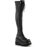 4 1/2" Wedge Pf Lace-Up Thigh-High Boot, Outside Zip Pleaser Demonia SHAKER/374
