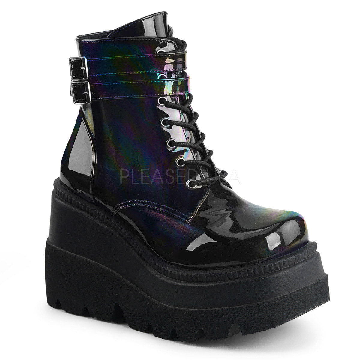 4 1/2" Wedge PF Ankle Boot, Side Zip Pleaser Demonia SHA52/BHG