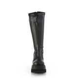 4 1/2" Wedge Pf Str Wide Calf Knee High Boot, Back Zip Pleaser Demonia SHA65WC/BVL