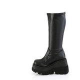 4 1/2" Wedge Pf Str Wide Calf Knee High Boot, Back Zip Pleaser Demonia SHA65WC/BVL