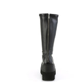 4 1/2" Wedge Pf Str Wide Calf Knee High Boot, Back Zip Pleaser Demonia SHA65WC/BVL