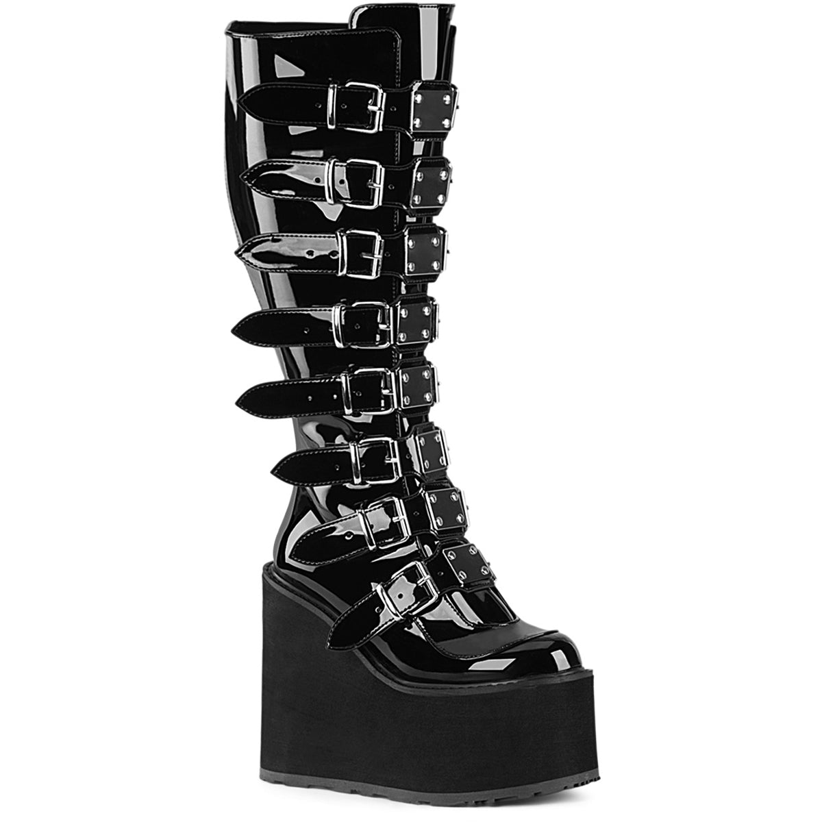 5 1/2" Pf Wide Calf Knee Boot W/ Buckle Straps, Back Zip Pleaser Demonia SWI815WC/B