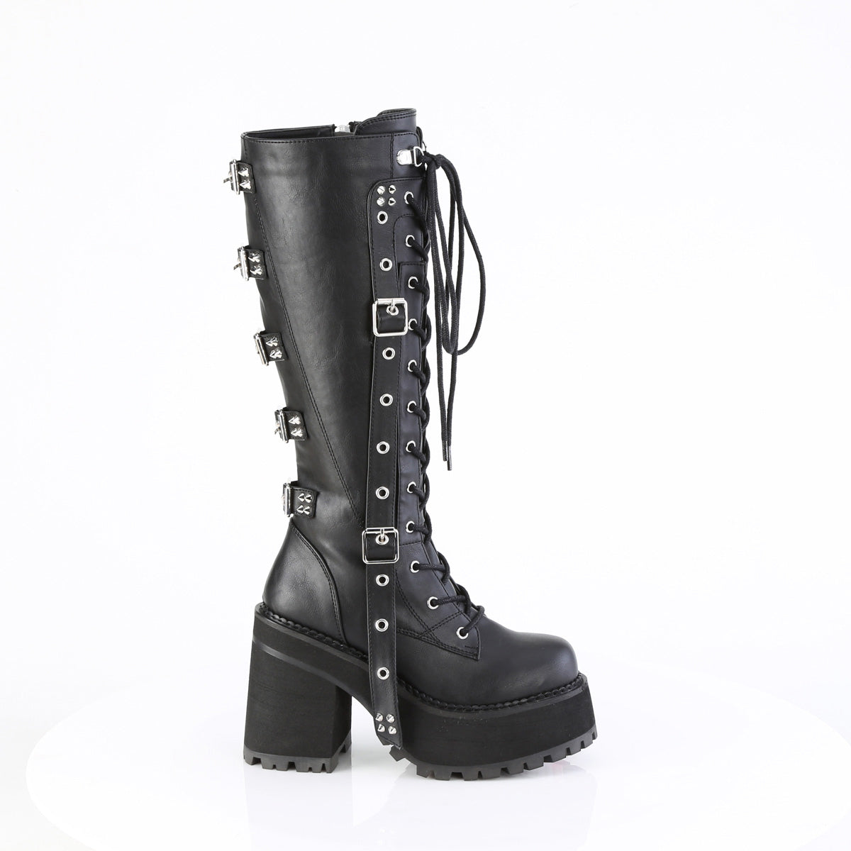 4 3/4" Heel, 2 1/4" Pf Lace-Up Knee High Boot, Inside Zip Pleaser Demonia ASSAULT/218