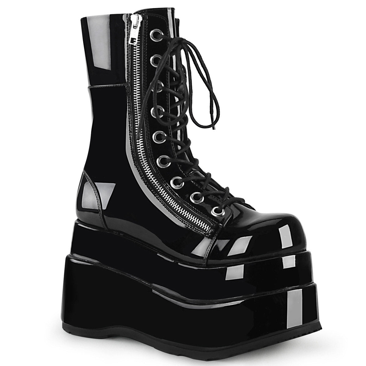 4 1/2" Tiered PF Lace-Up Mid-Calf Boot, Inner & Outer Zip Pleaser Demonia BEAR/265