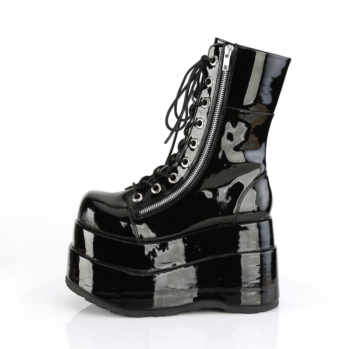4 1/2" Tiered PF Lace-Up Mid-Calf Boot, Inner & Outer Zip Pleaser Demonia BEAR/265