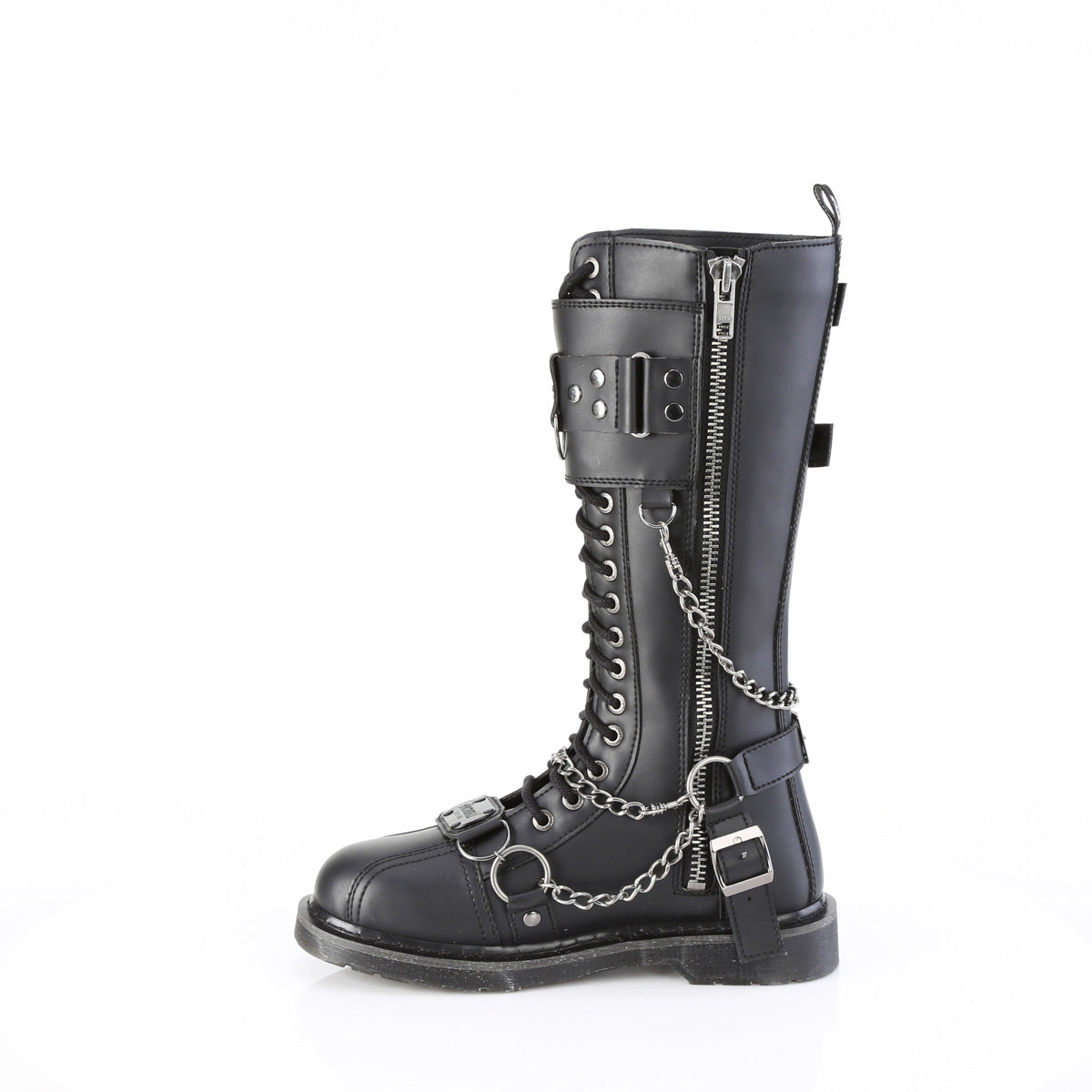 1 1/4" Heel 20 Eyelet Knee High Combat Boot, Side Zip Pleaser Demonia BOLT/415