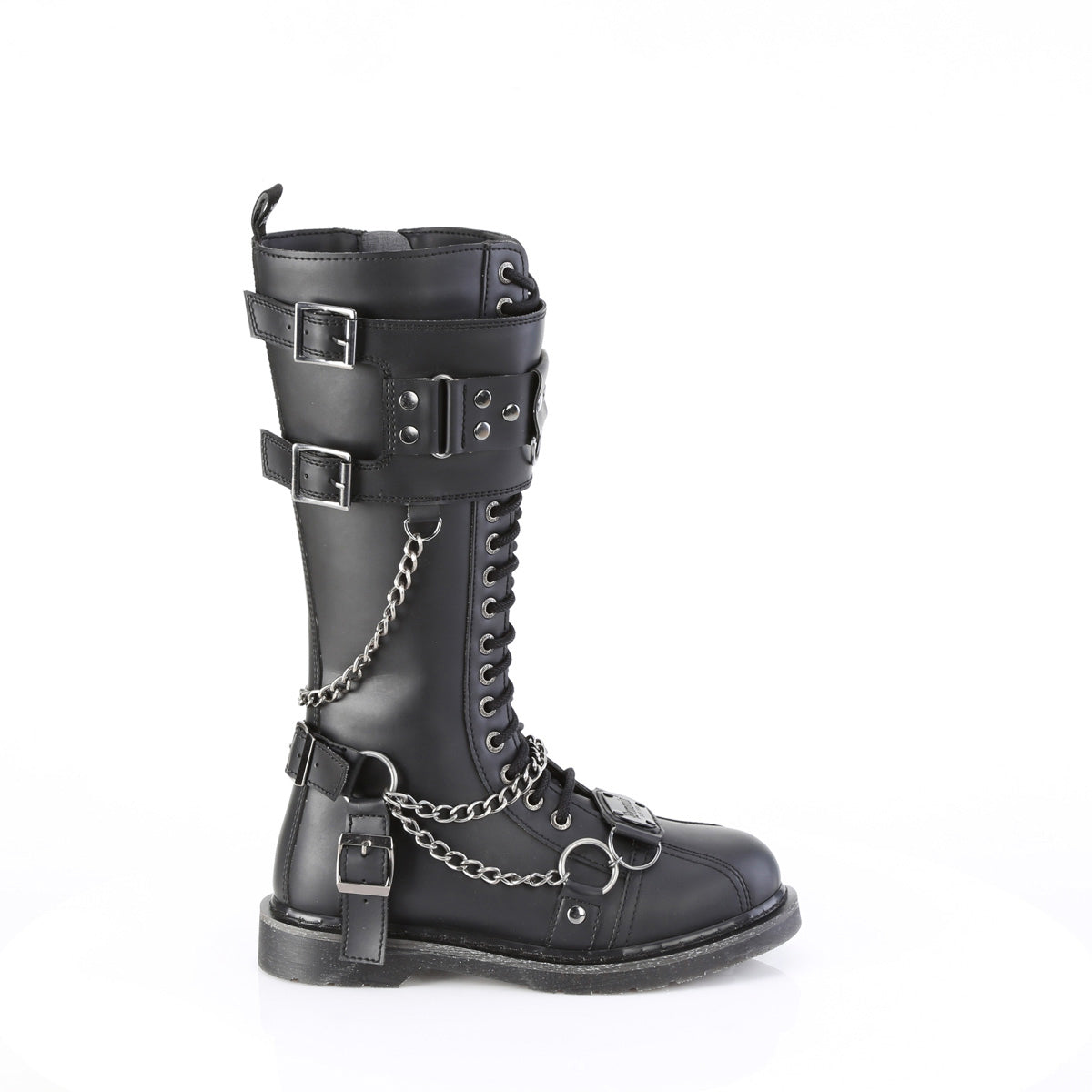 1 1/4" Heel 20 Eyelet Knee High Combat Boot, Side Zip Pleaser Demonia BOLT/415