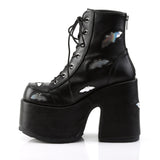 5" Chunky Heel, 3" P/F Lace-Up Ankle Boot, Metal Back Zip Blk-Slv Hologram Vegan Leather Pleaser Demonia CAMEL/201