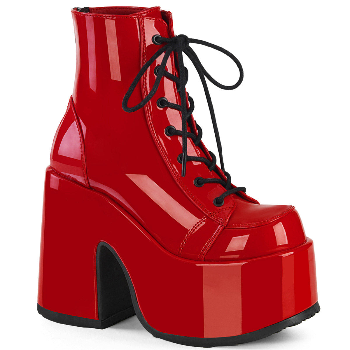 5" Chunky Heel, 3" P/f Lace-up Ankle Boot, Metal Back Zip Pleaser Demonia CAMEL/203