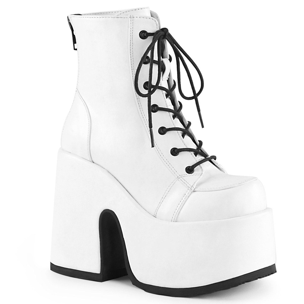 5" Chunky Heel, 3" PF Lace-Up Ankle Boot, Metal Back Zip Pleaser Demonia CAMEL/203