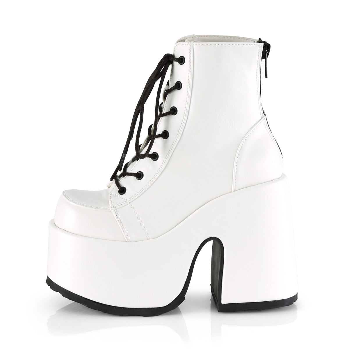5" Chunky Heel, 3" PF Lace-Up Ankle Boot, Metal Back Zip Pleaser Demonia CAMEL/203