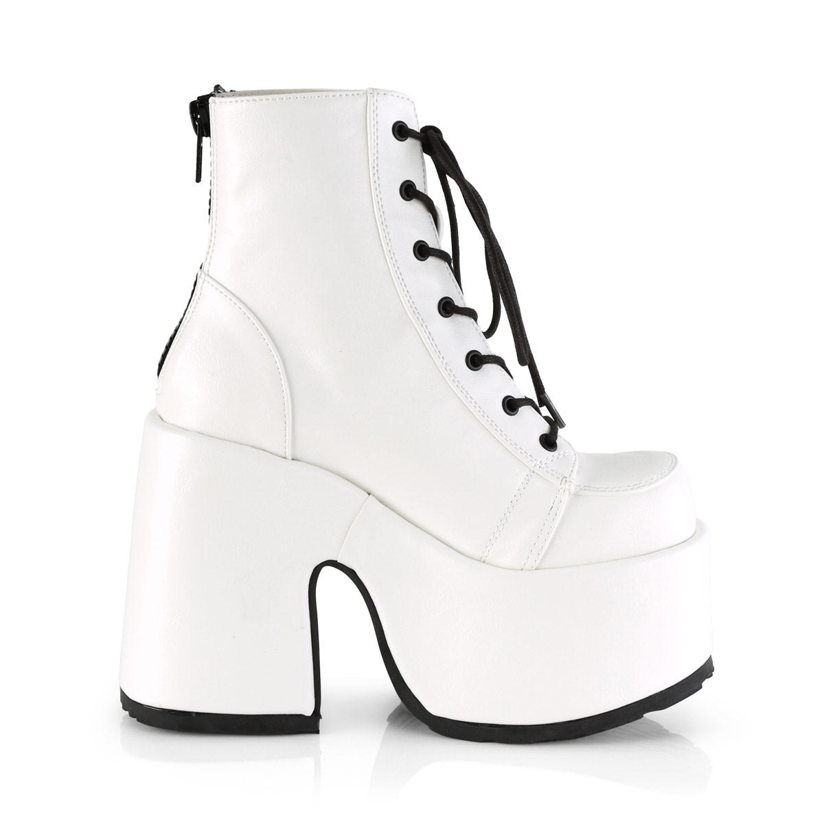 5" Chunky Heel, 3" PF Lace-Up Ankle Boot, Metal Back Zip Pleaser Demonia CAMEL/203