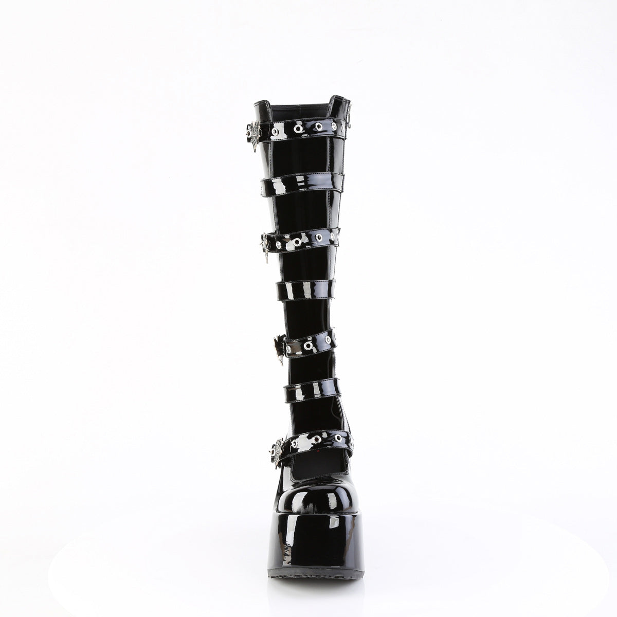 5" Chunky Heel, 3" P/F Open Front Knee High Bt, Inside Zip Pleaser Demonia CAMEL/223