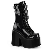 5" Chunky Heel, 3" P/F Lace-Up Mid-Calf Boot, Back Zip Pleaser Demonia CAMEL/250