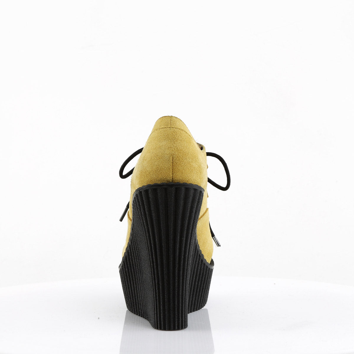 5 1/4" Wedge PF Lace-Up Creeper w/Leopard Print Accents Mustard Vegan Suede-Leopard Printed Ponly Hair Pleaser Demonia CREEPER/304