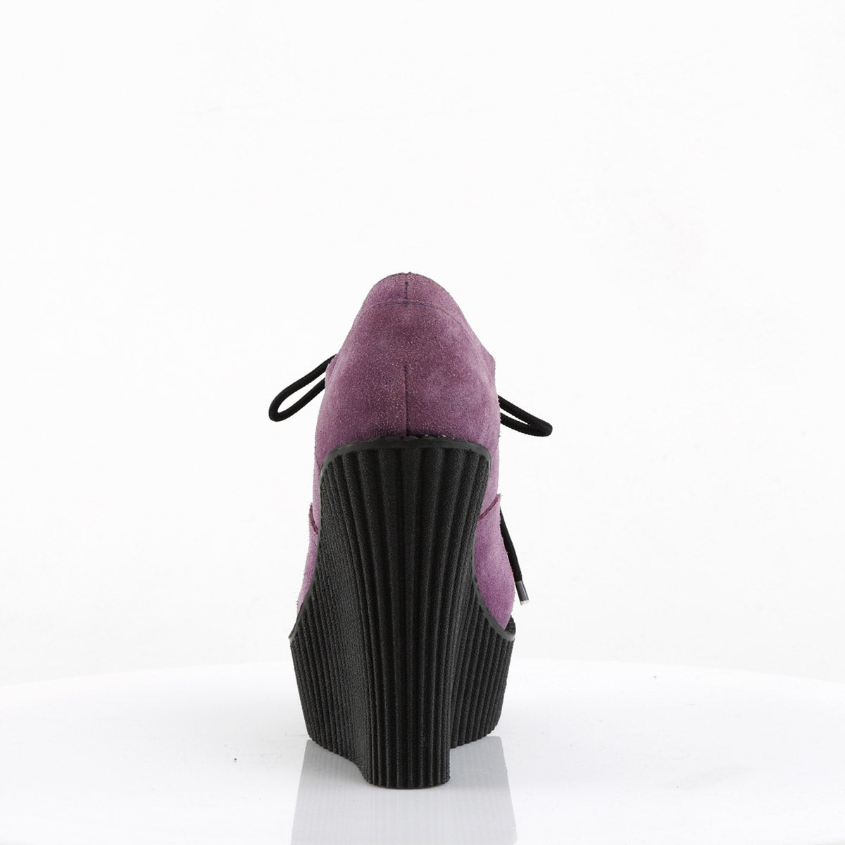 5 1/4" Wedge PF Lace-Up Creeper w/Leopard Print Accents Purple Vegan Suede-Leopard Printed Pony Hair Pleaser Demonia CREEPER/304
