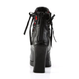 4" Heel, 3/4" P/F Corseted Triple Buckled Straps Ankle Boot Blk-Red Lace Vegan Leather Pleaser Demonia CRYPTO/51