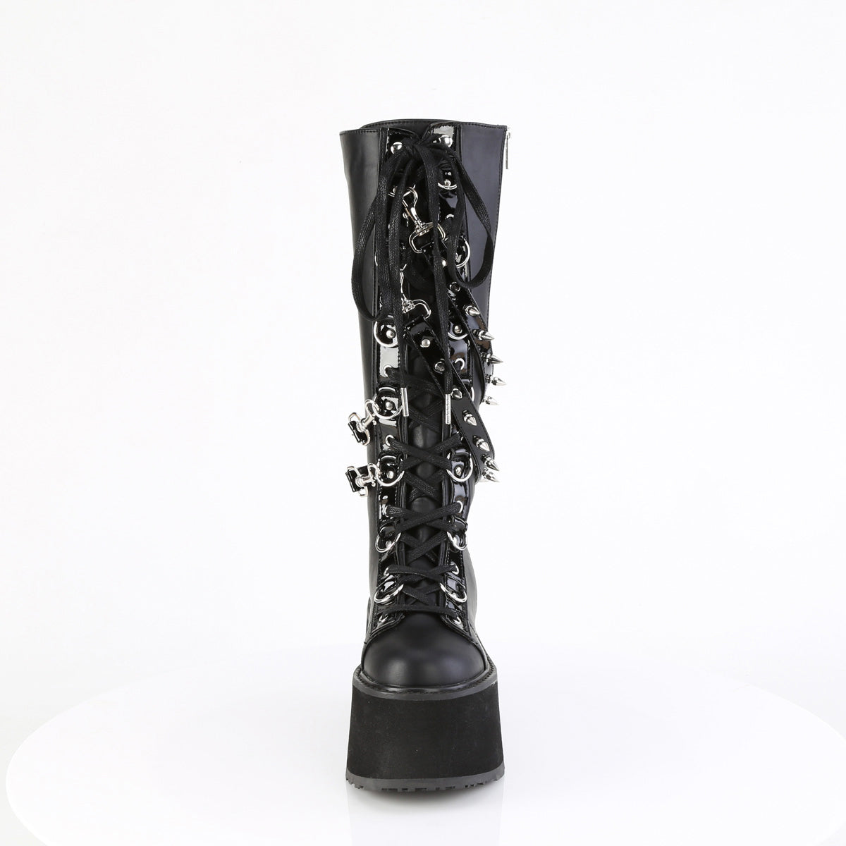 3 1/2" Pf Lace-Up Knee High Boot, Outside Zip Pleaser Demonia DAMNED/220