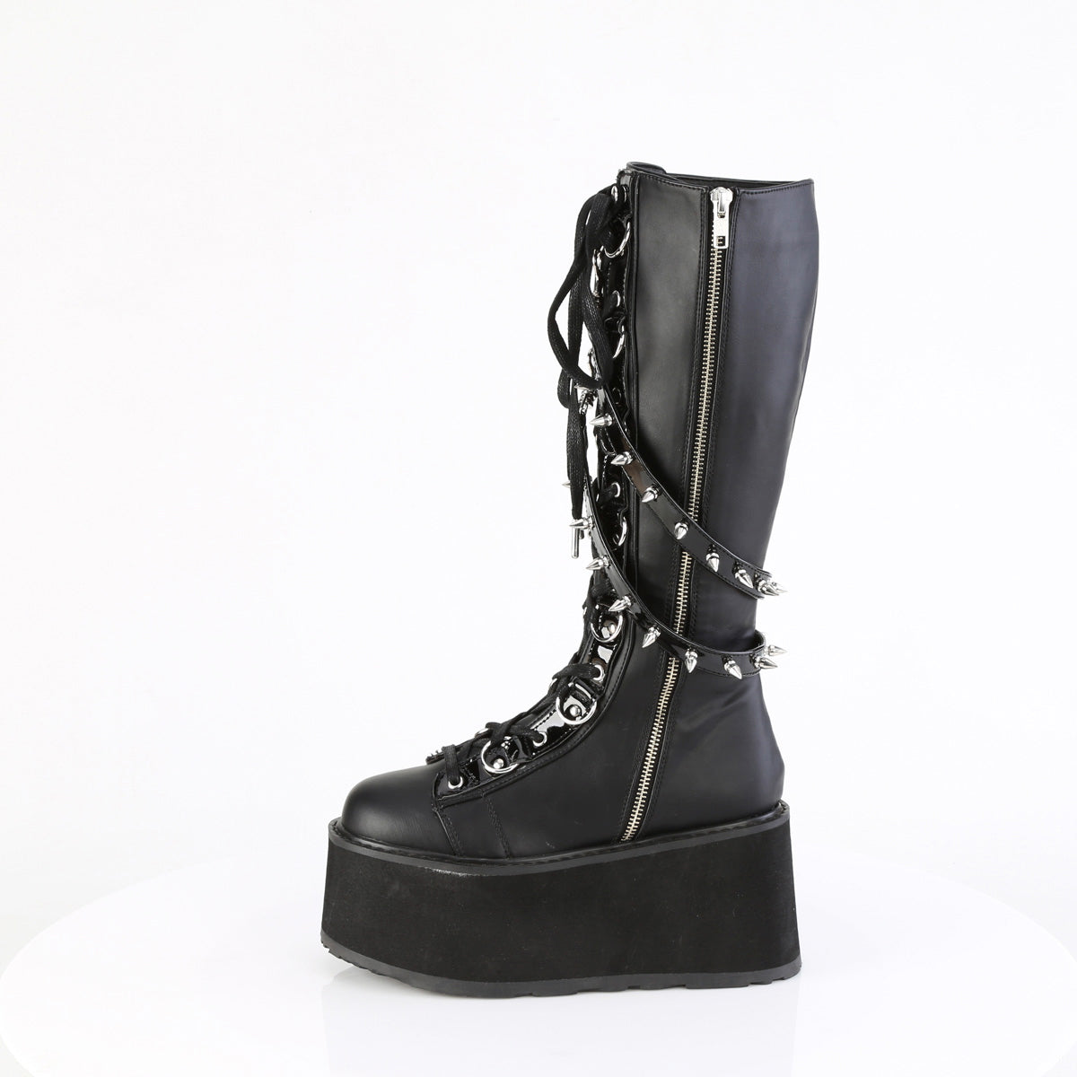 3 1/2" Pf Lace-Up Knee High Boot, Outside Zip Pleaser Demonia DAMNED/220