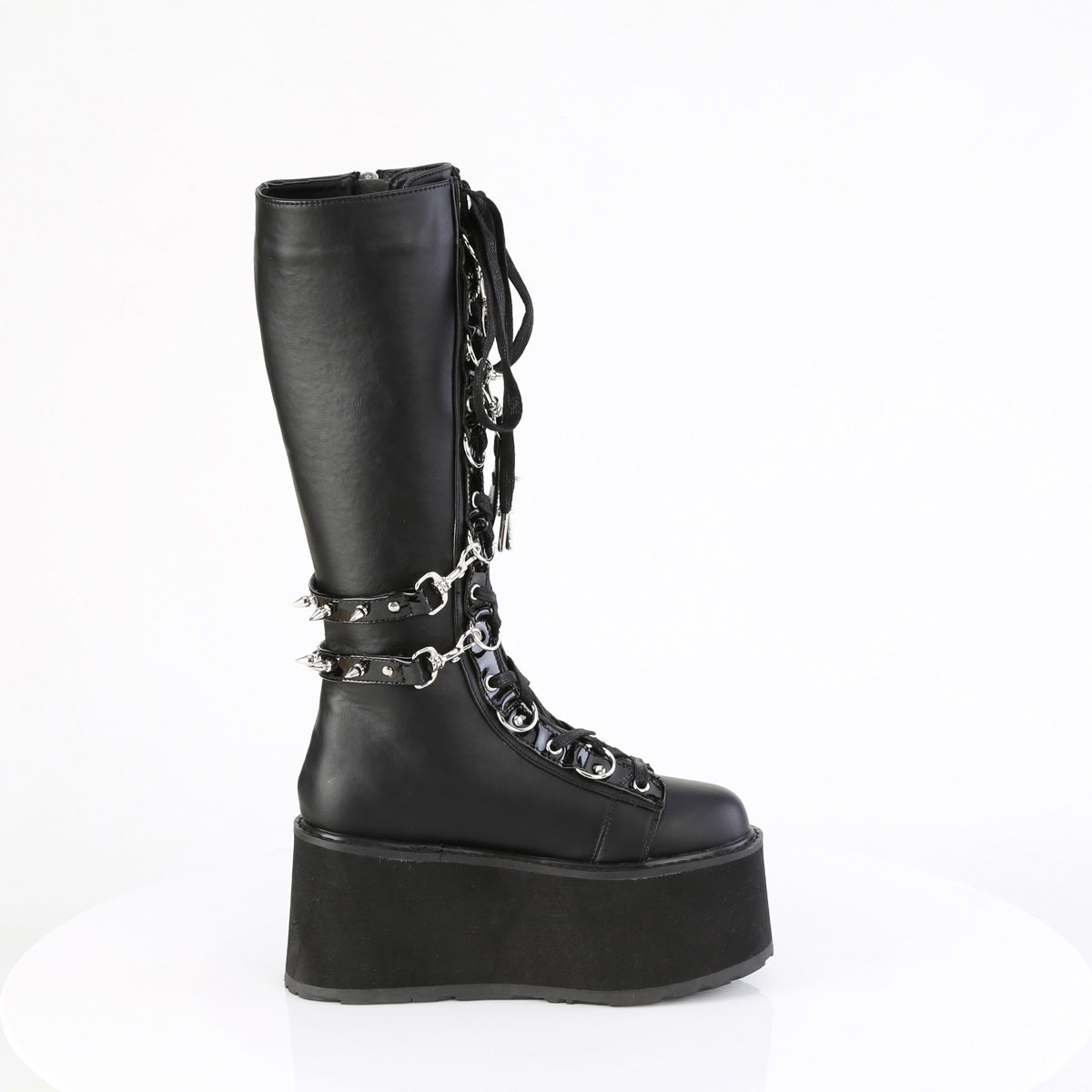 3 1/2" Pf Lace-Up Knee High Boot, Outside Zip Pleaser Demonia DAMNED/220