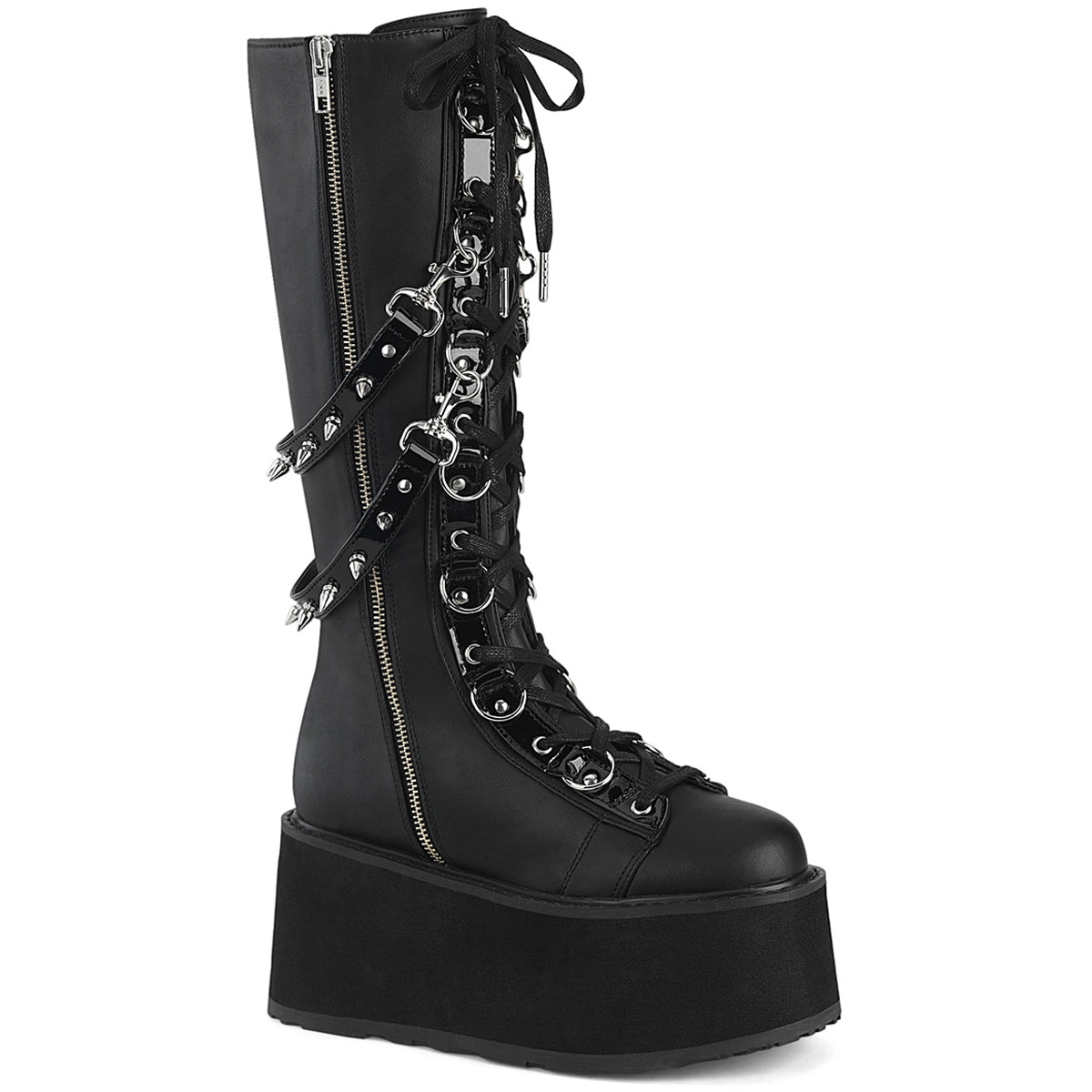 3 1/2" Pf Lace-Up Knee High Boot, Outside Zip Pleaser Demonia DAMNED/220