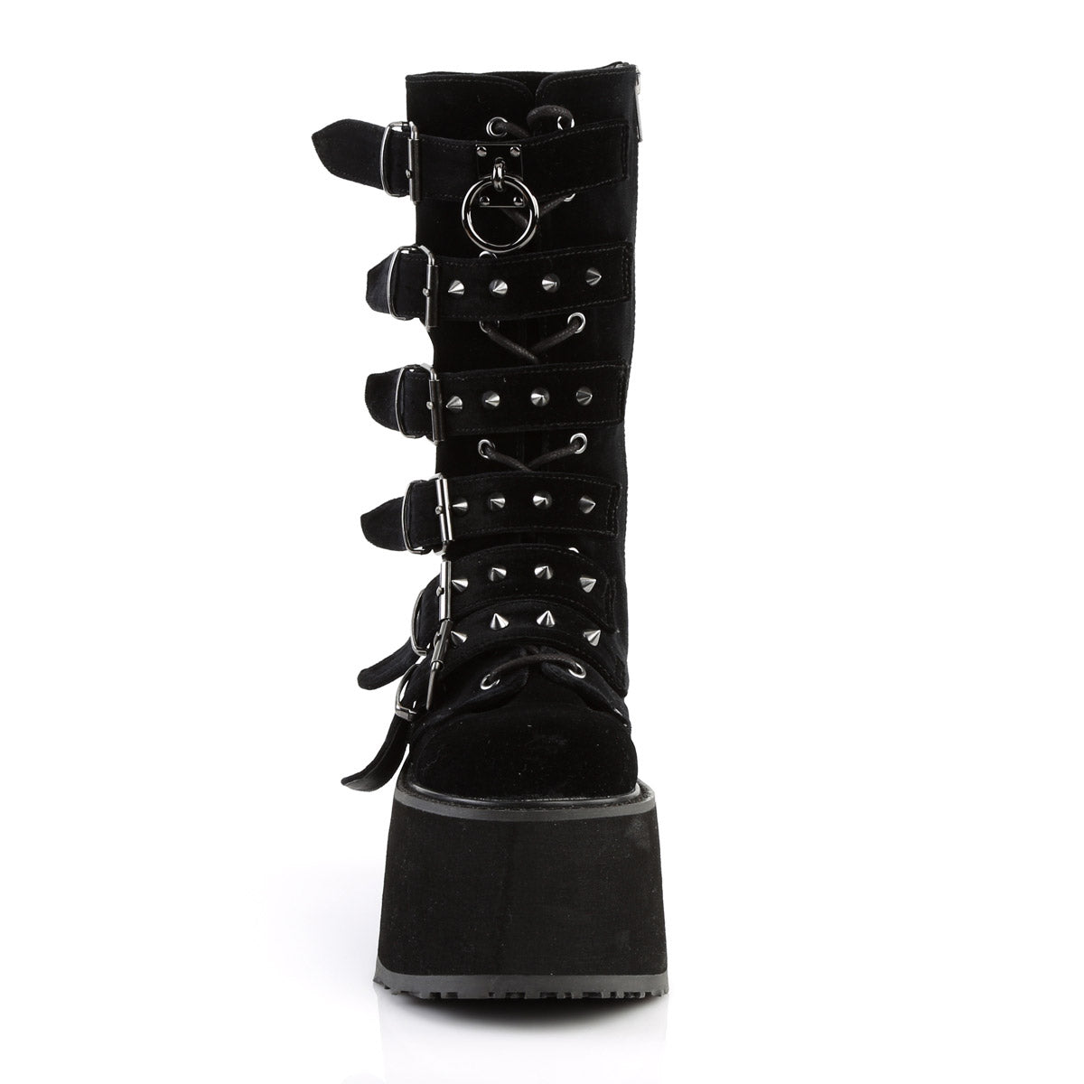 3 1/2" PF Mid-Calf Boot w/ 6 Buckle Straps, Metal Side Zip Pleaser Demonia DAMNED/225