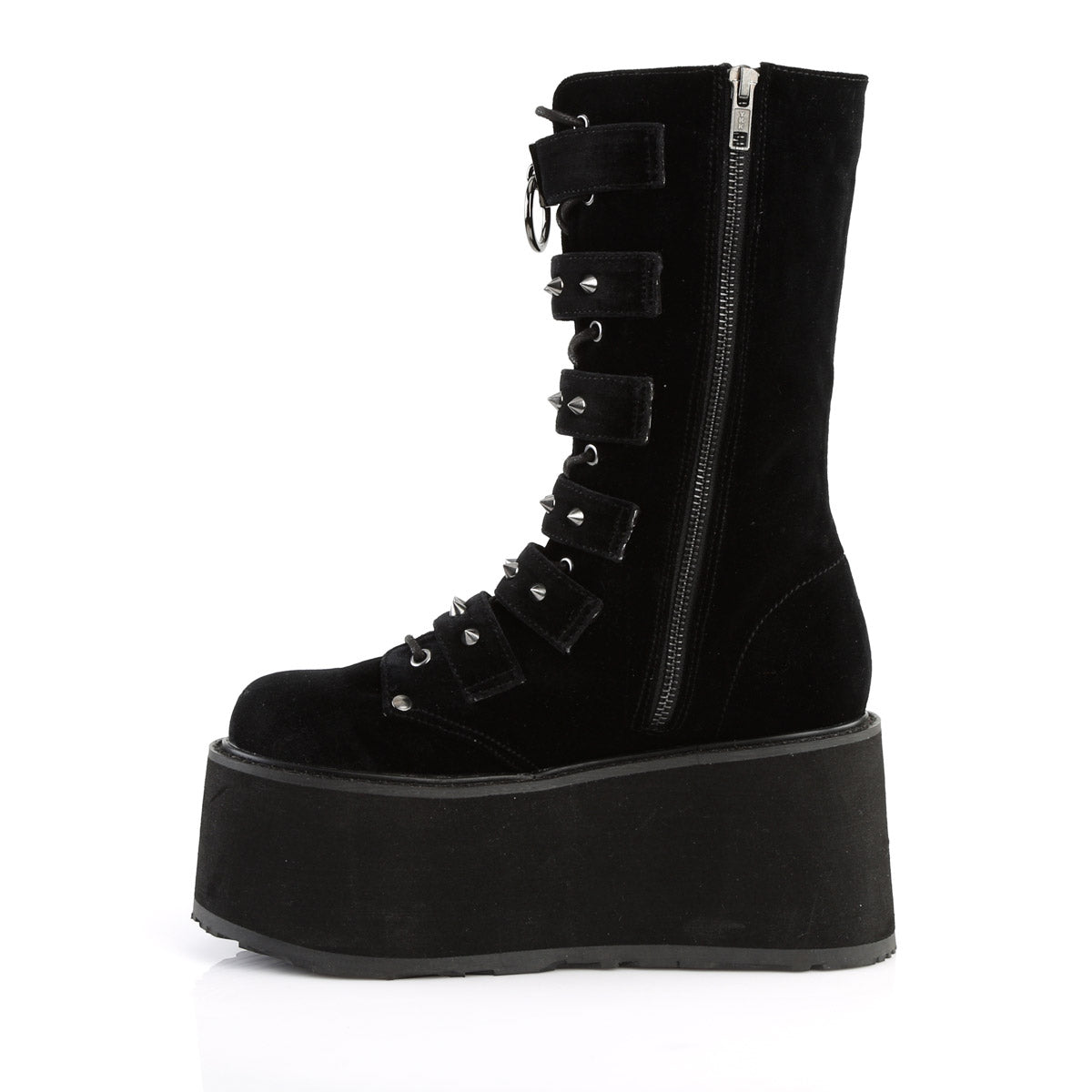 3 1/2" PF Mid-Calf Boot w/ 6 Buckle Straps, Metal Side Zip Pleaser Demonia DAMNED/225