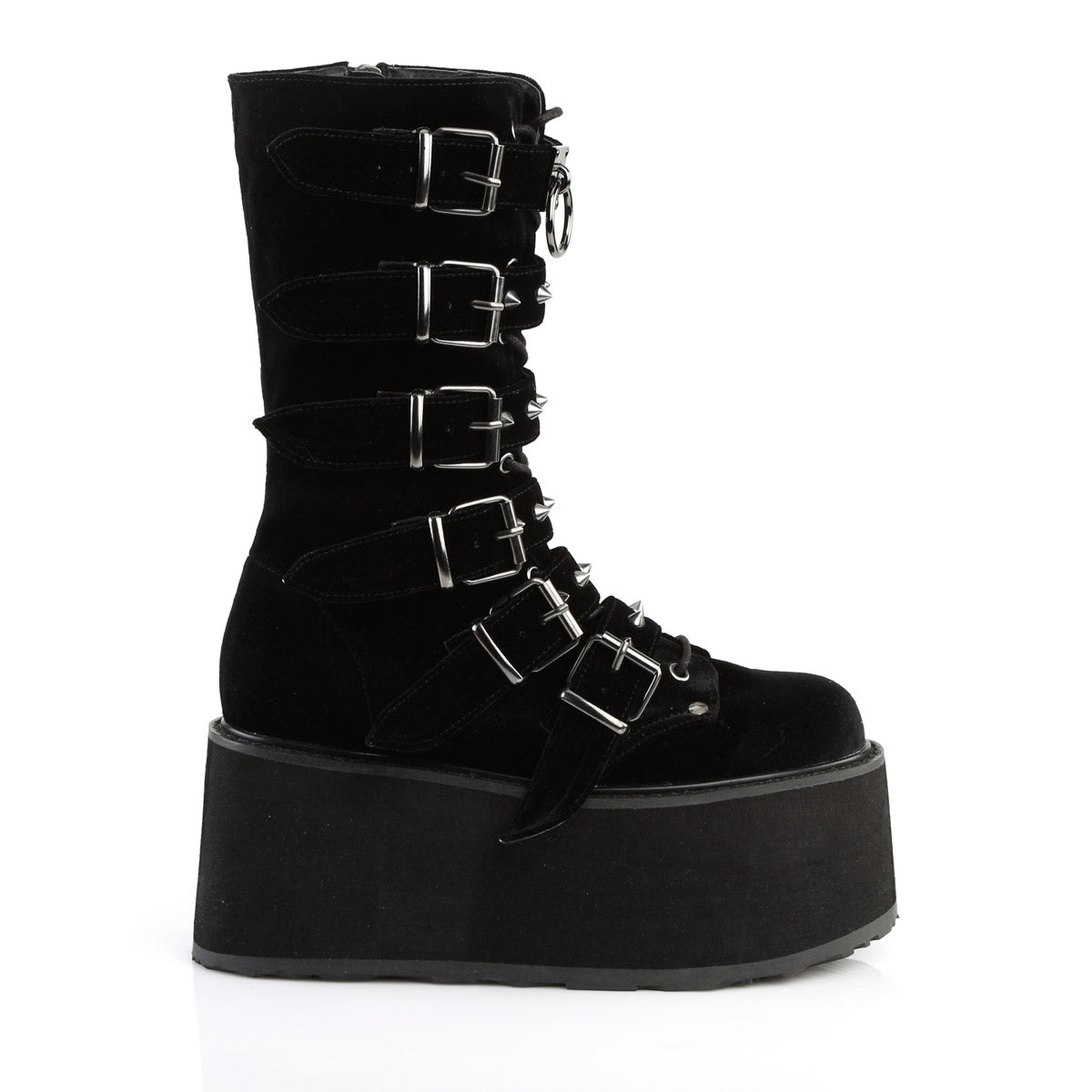 3 1/2" PF Mid-Calf Boot w/ 6 Buckle Straps, Metal Side Zip Pleaser Demonia DAMNED/225