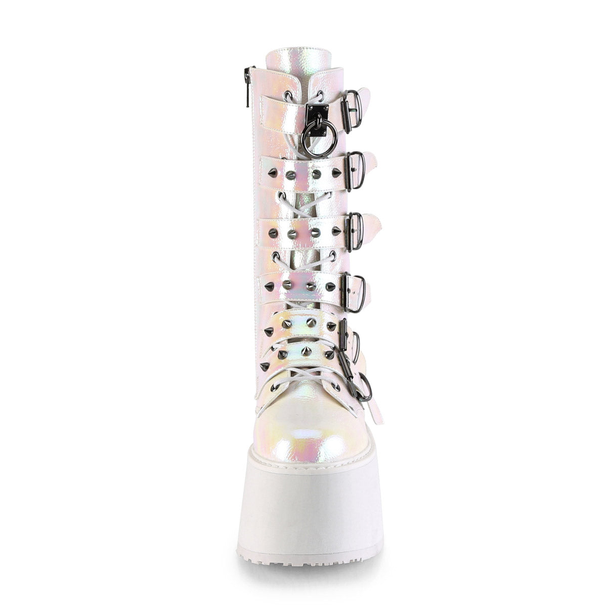 3 1/2" PF Mid-Calf Boot w/ 6 Buckle Straps, Metal Side Zip Pleaser Demonia DAMNED/225