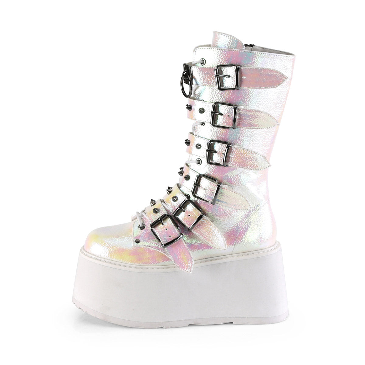 3 1/2" PF Mid-Calf Boot w/ 6 Buckle Straps, Metal Side Zip Pleaser Demonia DAMNED/225