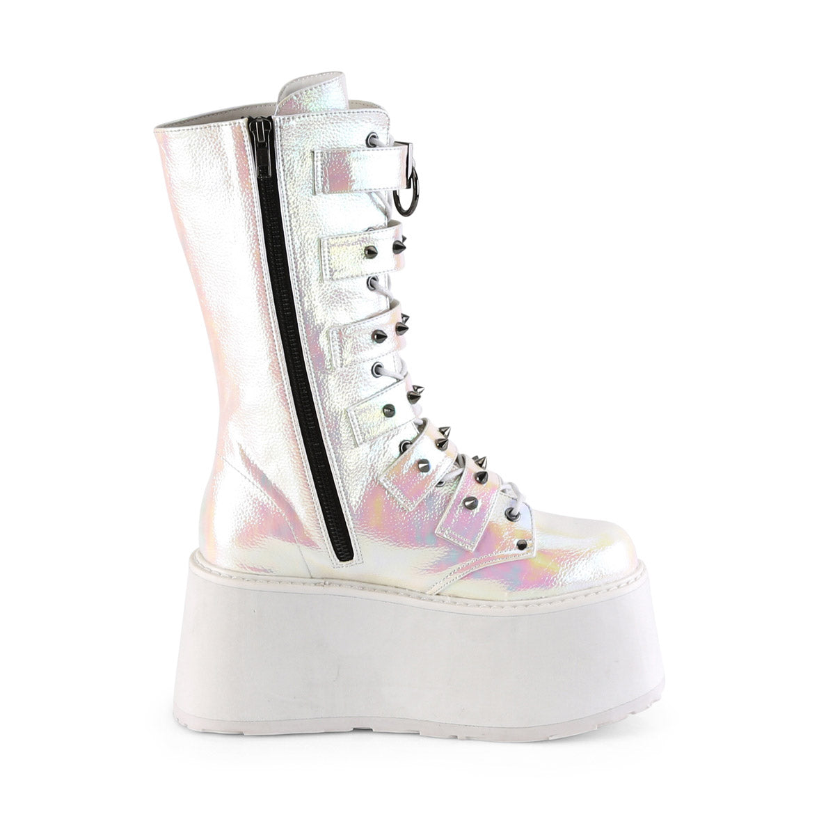 3 1/2" PF Mid-Calf Boot w/ 6 Buckle Straps, Metal Side Zip Pleaser Demonia DAMNED/225