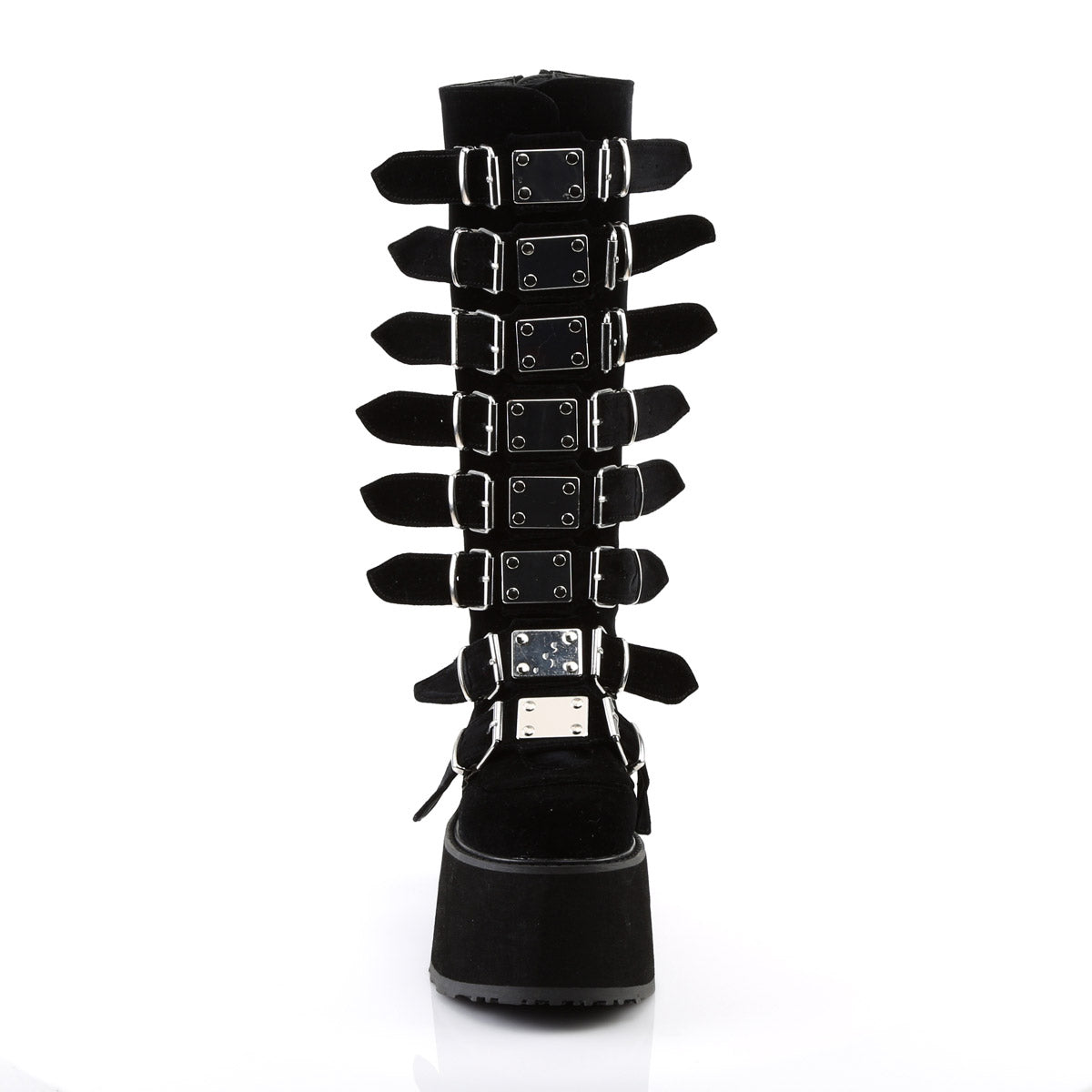 3 1/2" PF Knee High Boot w/ 8 Buckle Straps, Back Metal Zip Pleaser Demonia DAMNED/318