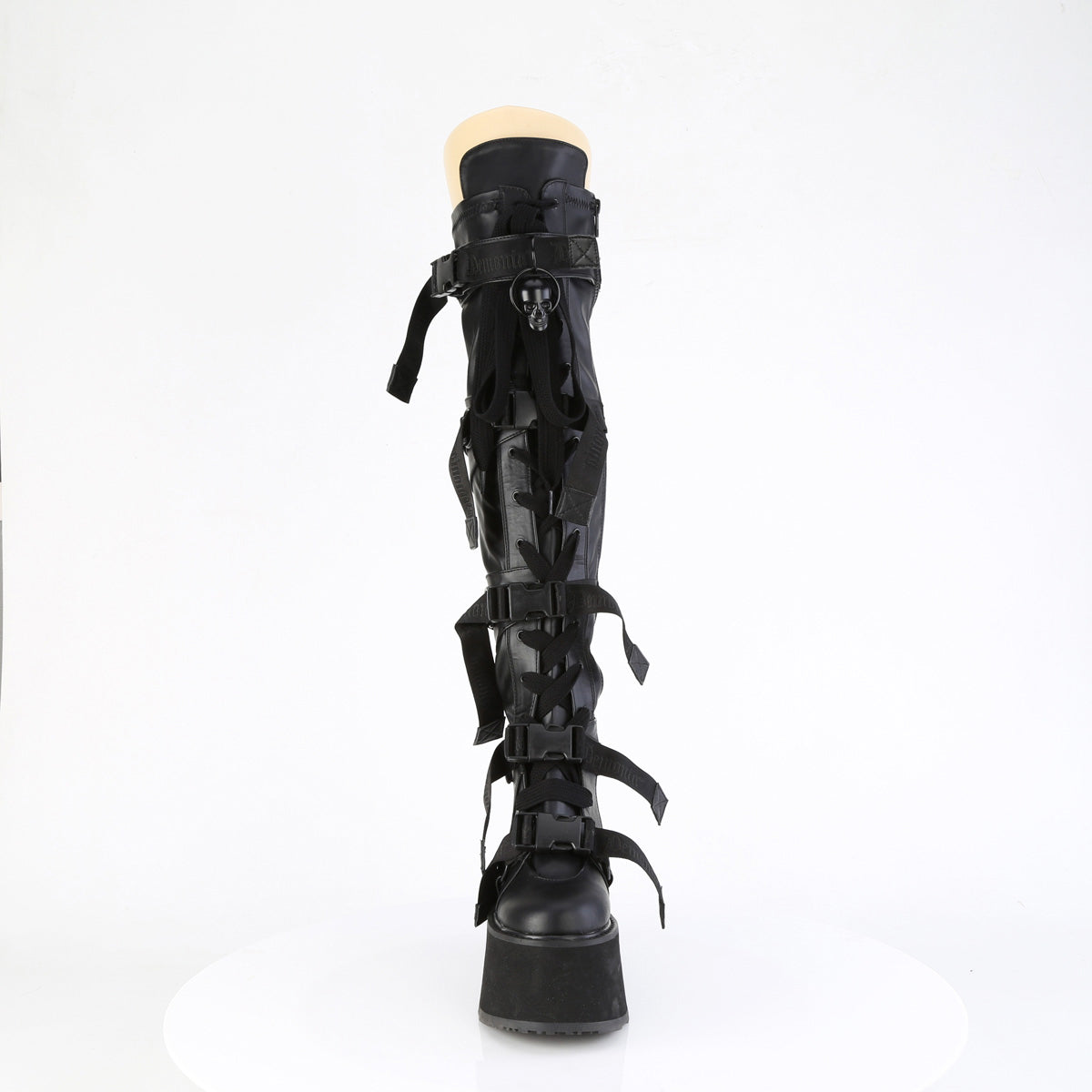 3 1/2" Pf Lace-Up Over-The-Knee Boot, Inside Zip Pleaser Demonia DAMNED/325