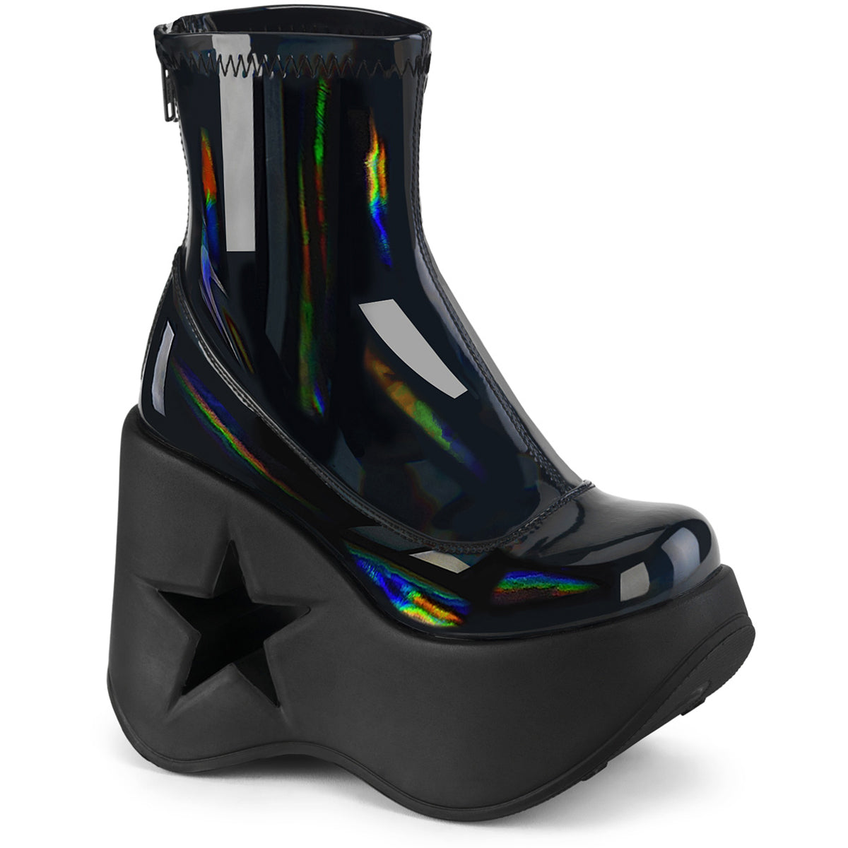 5" Star Cutout Platform Wedge Ankle Boot, Back Zip Pleaser Demonia DYNAMITE/100