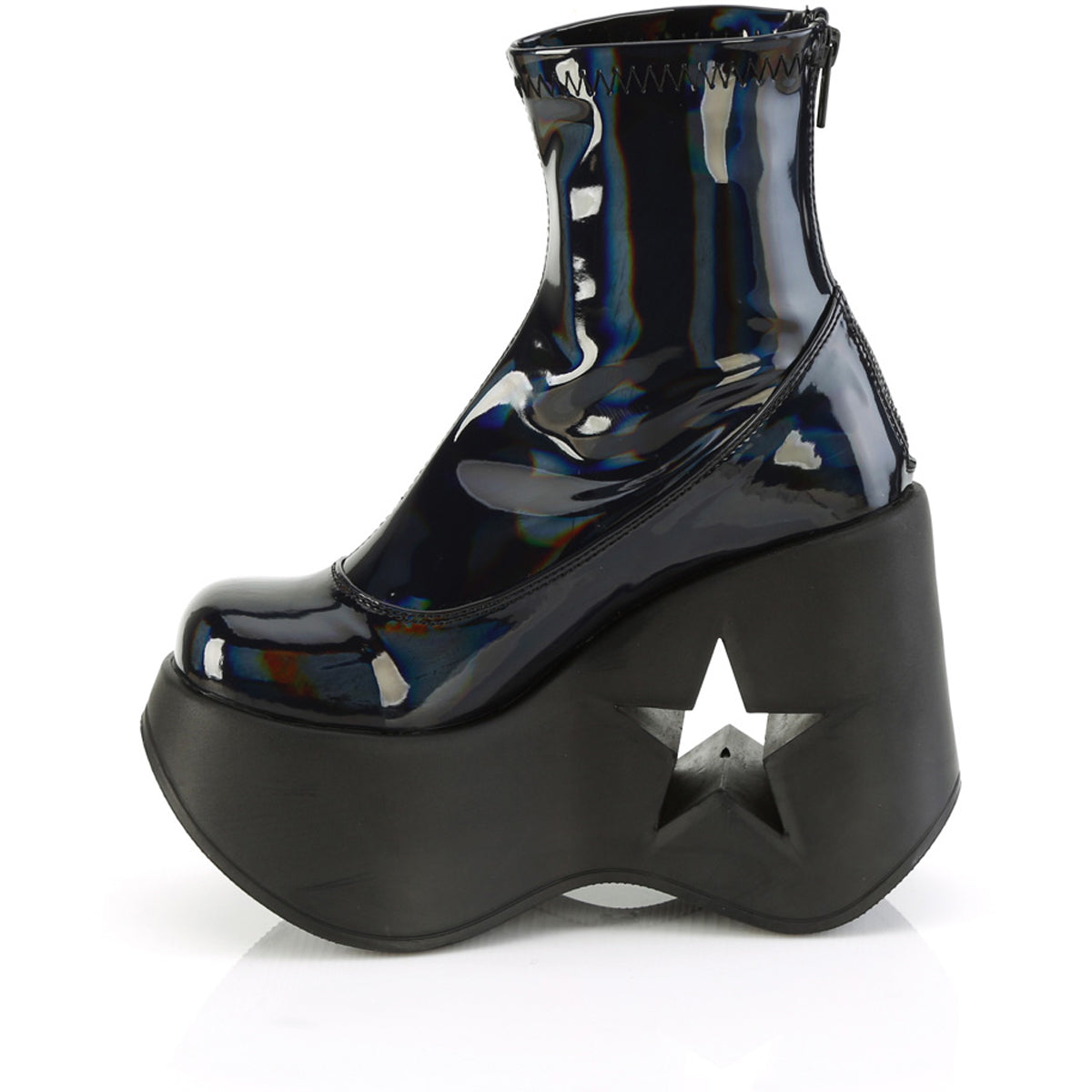 5" Star Cutout Platform Wedge Ankle Boot, Back Zip Pleaser Demonia DYNAMITE/100