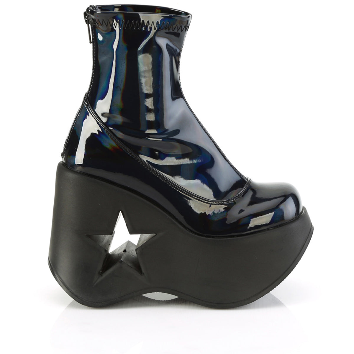 5" Star Cutout Platform Wedge Ankle Boot, Back Zip Pleaser Demonia DYNAMITE/100