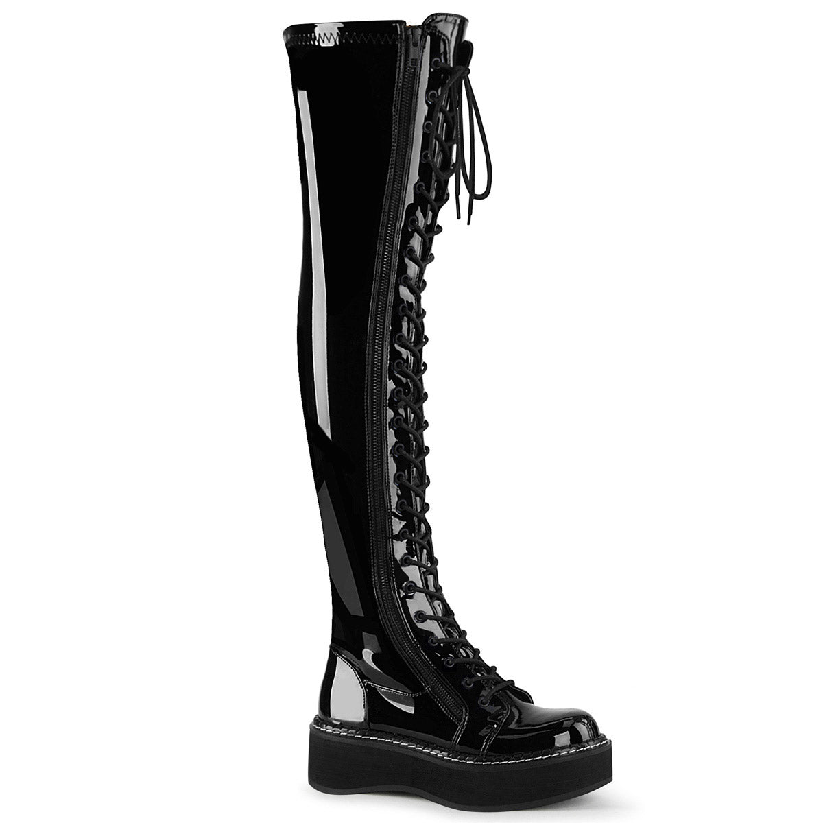 2" PF STR Thigh-High Lace-Up Boot W/ Outer Metal Zipper Pleaser Demonia EMILY/375
