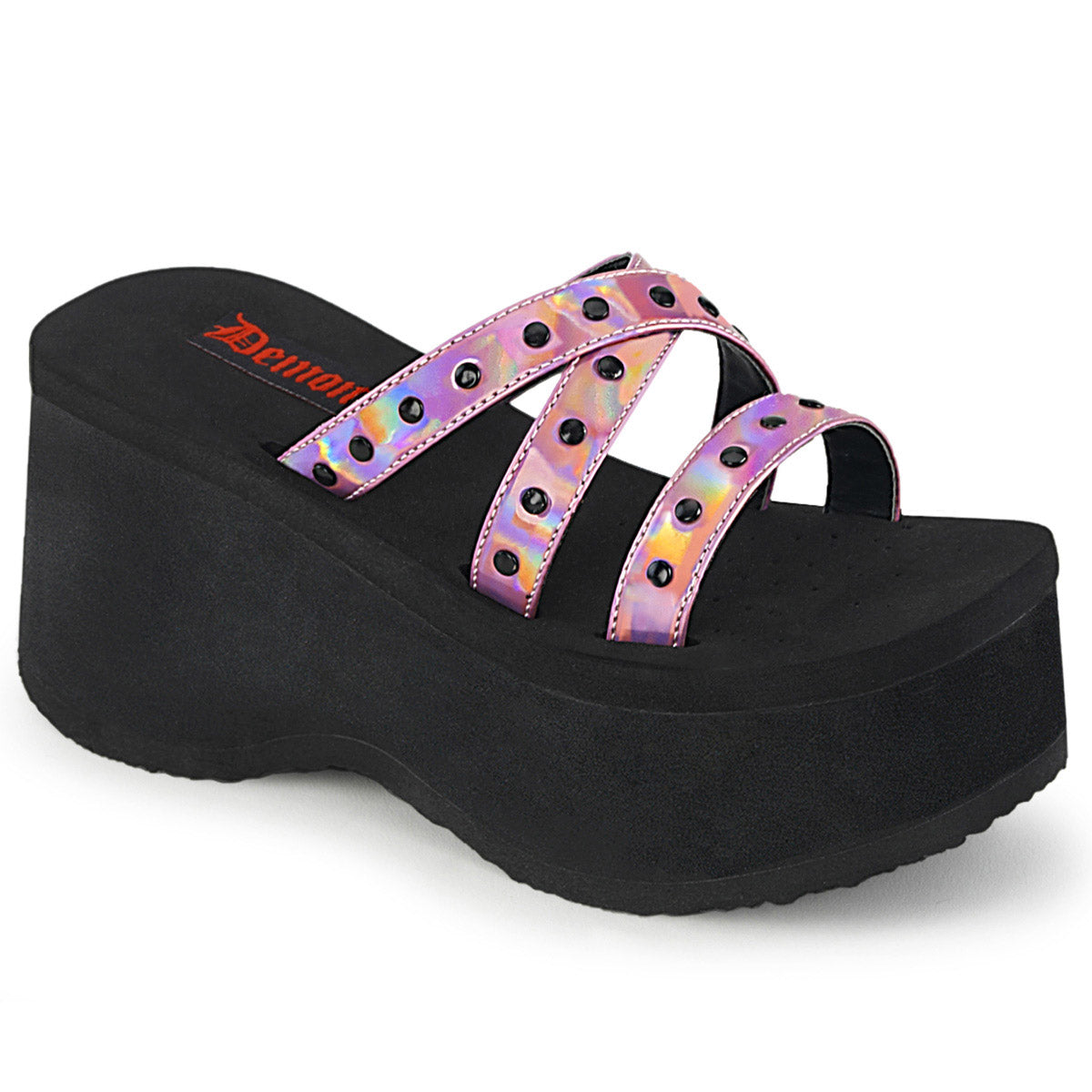 3 1/2" Studded Straps Black Sandal Pleaser Demonia FUNN/19