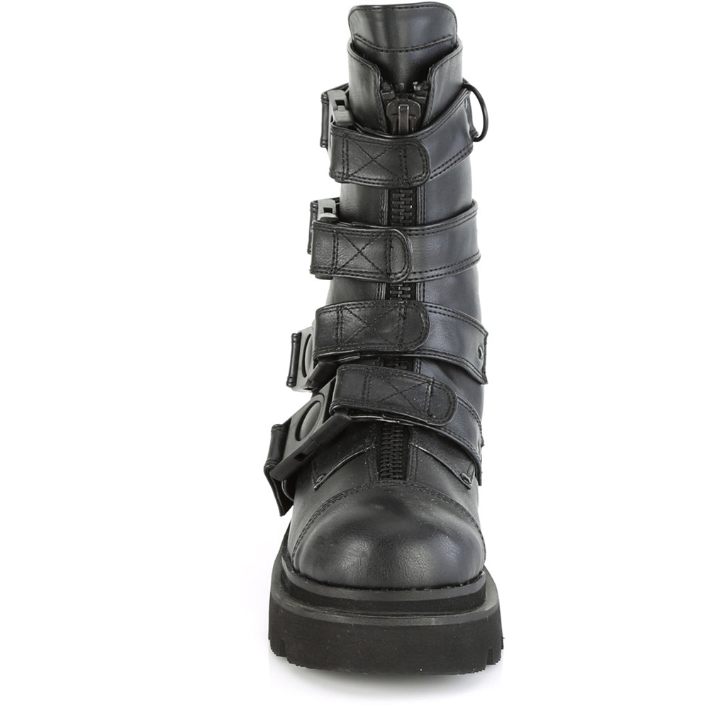 2" Tiered PF Strappy Calf High Boot, Center Front Zip Pleaser Demonia RENEGADE/55