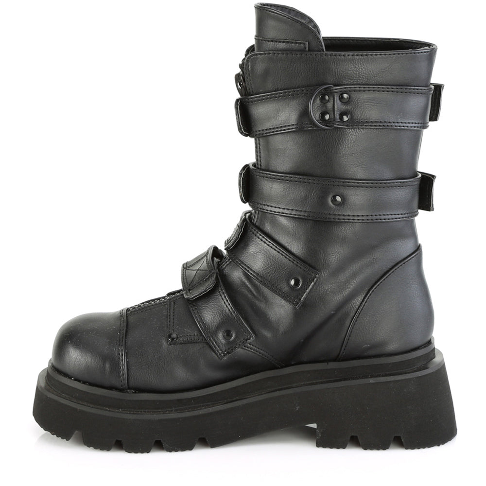 2" Tiered PF Strappy Calf High Boot, Center Front Zip Pleaser Demonia RENEGADE/55