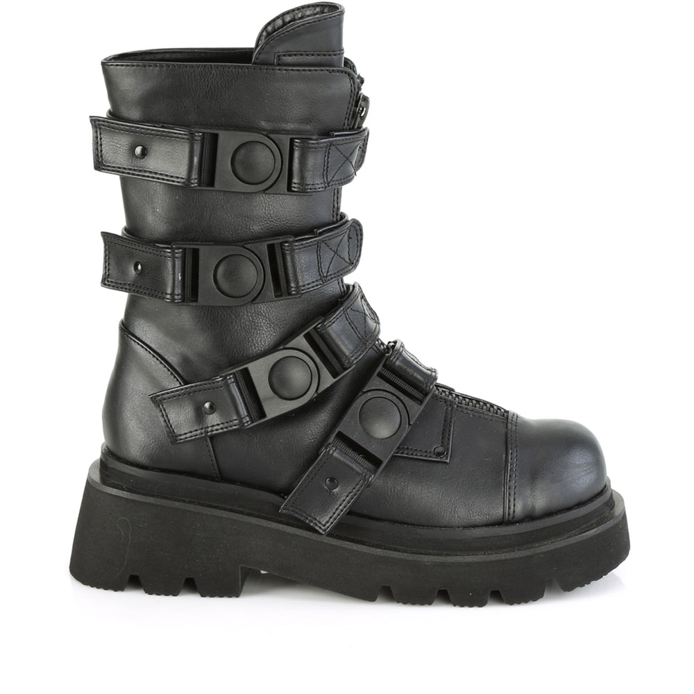 2" Tiered PF Strappy Calf High Boot, Center Front Zip Pleaser Demonia RENEGADE/55