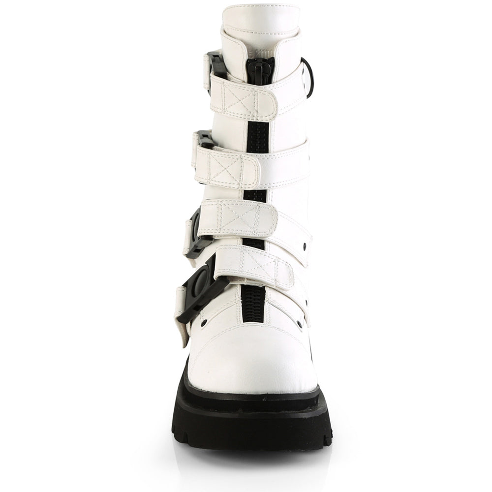 2" Tiered PF Strappy Calf High Boot, Center Front Zip Pleaser Demonia RENEGADE/55