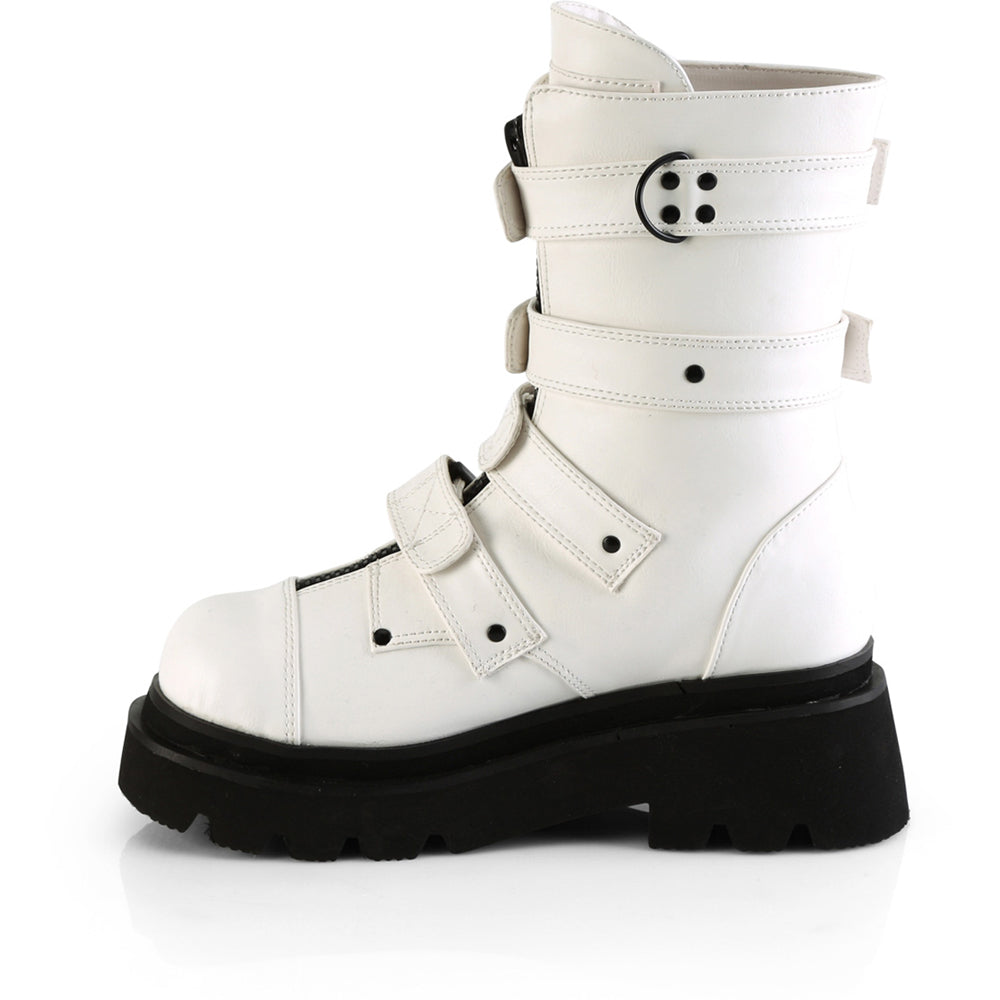 2" Tiered PF Strappy Calf High Boot, Center Front Zip Pleaser Demonia RENEGADE/55