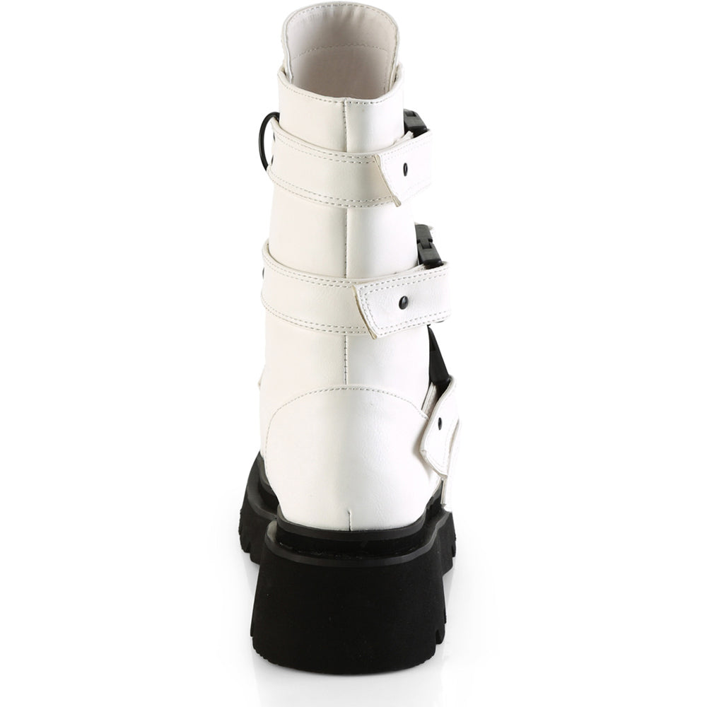 2" Tiered PF Strappy Calf High Boot, Center Front Zip Pleaser Demonia RENEGADE/55