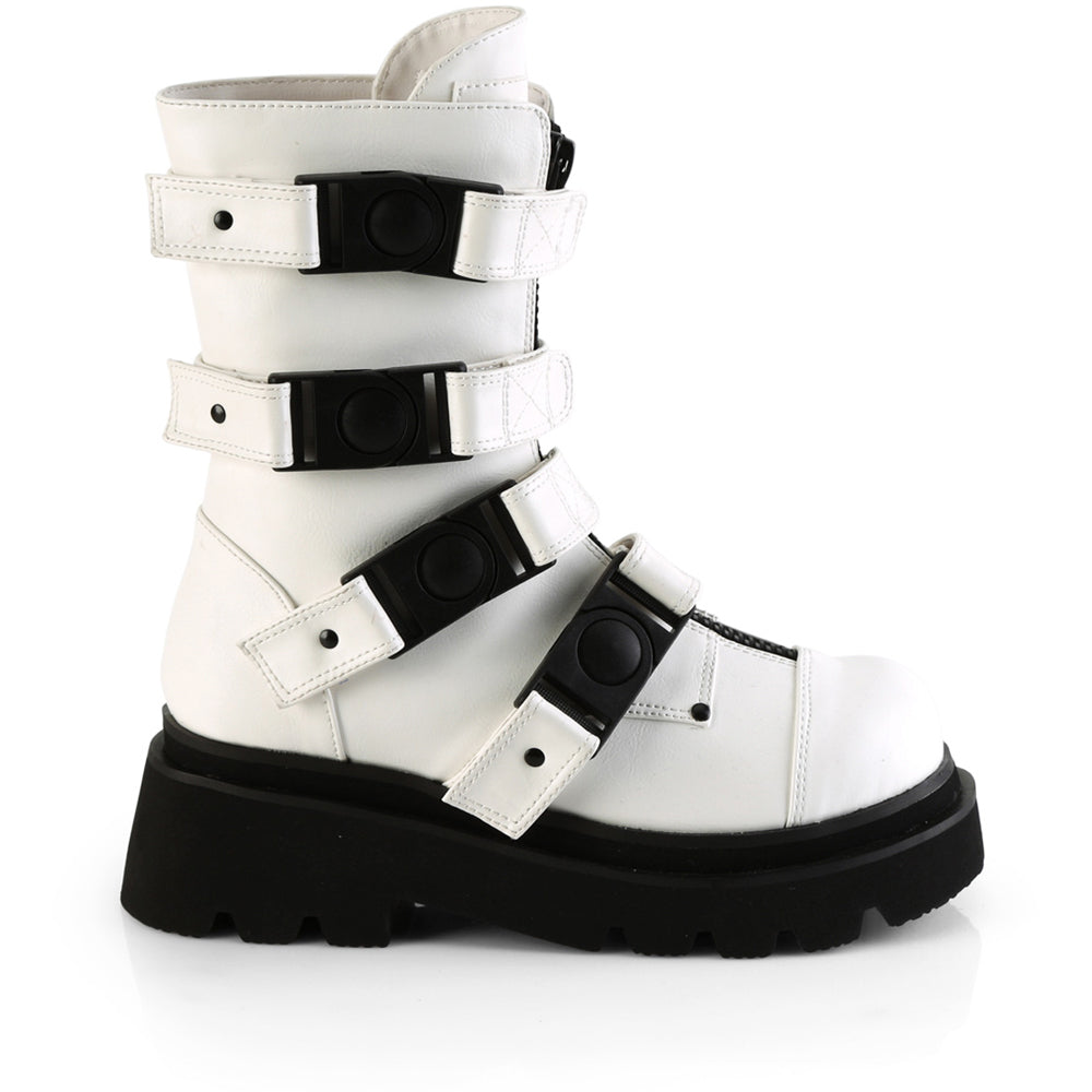 2" Tiered PF Strappy Calf High Boot, Center Front Zip Pleaser Demonia RENEGADE/55